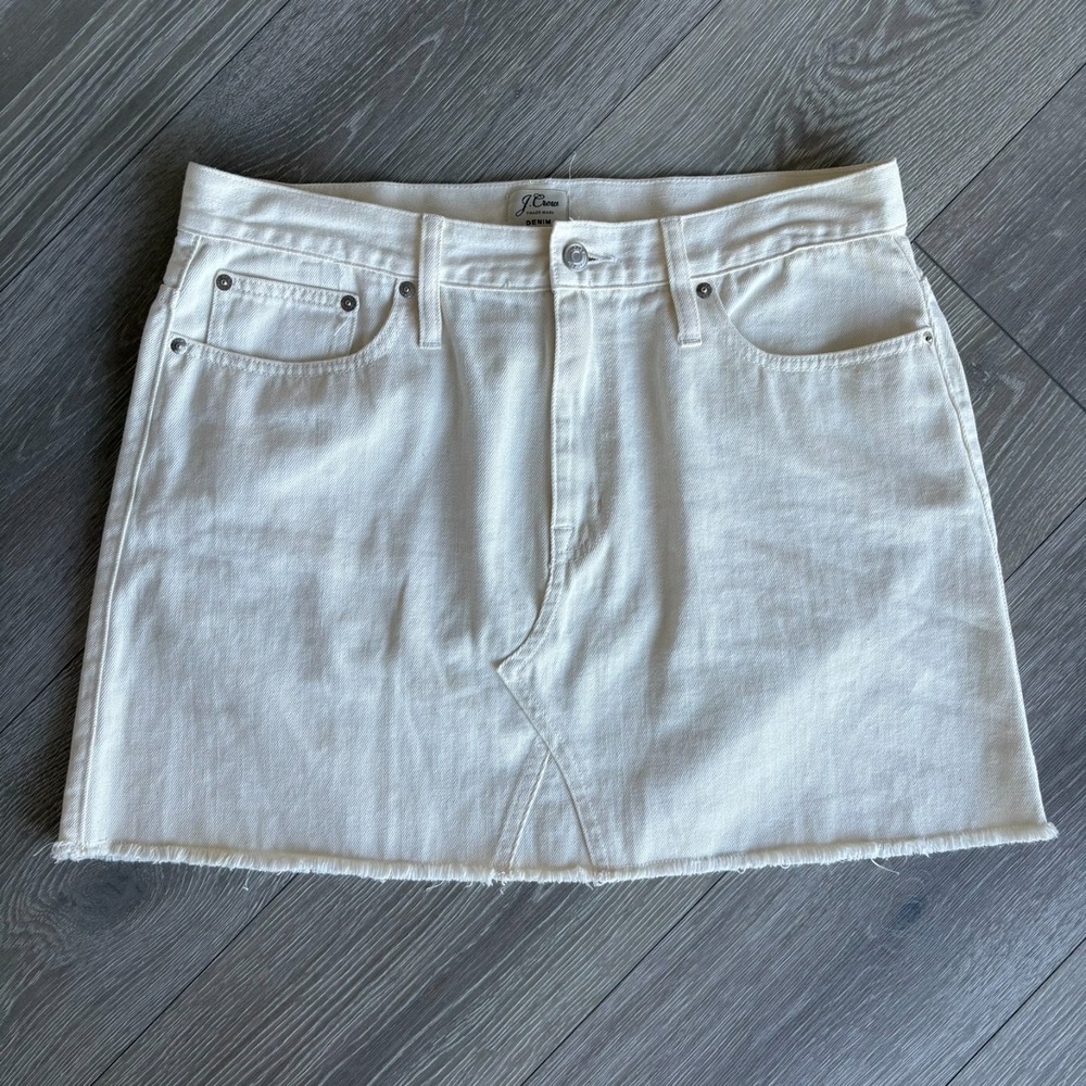 J. Crew Womens White Frayed Hem Classic Five-Pocket Denim Mini Skirts Size 32